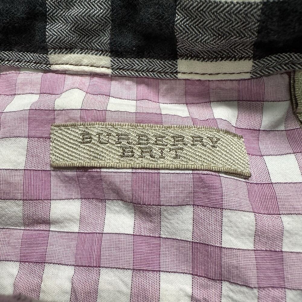 Burberry Button Up Shirt Mens S Purple Check Graph Plaid Long Sleeve Luxury - Picture 9 of 11